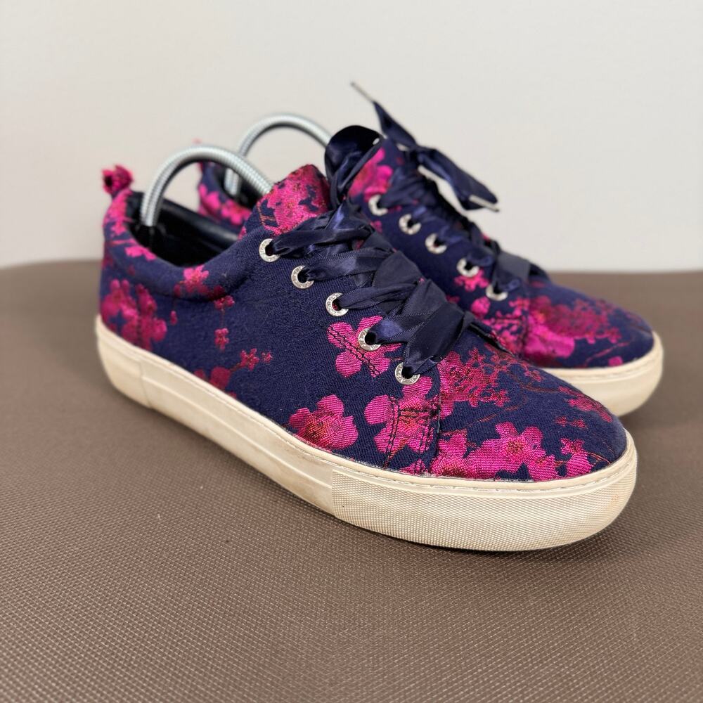 J/Slides JSlides Floral Brocade Sneakers Navy & Fuschia Pink Lace Up Size 10 - Picture 4 of 10